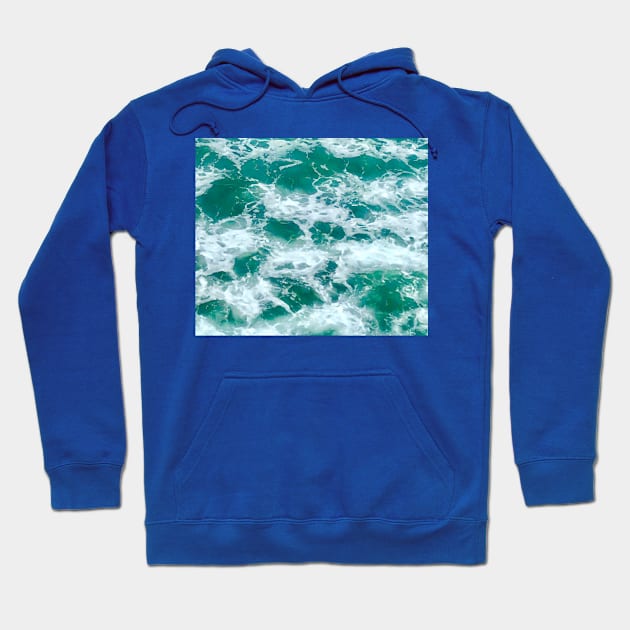 Aqua Green Summer Ocean Waves Hoodie by Lady Lilac